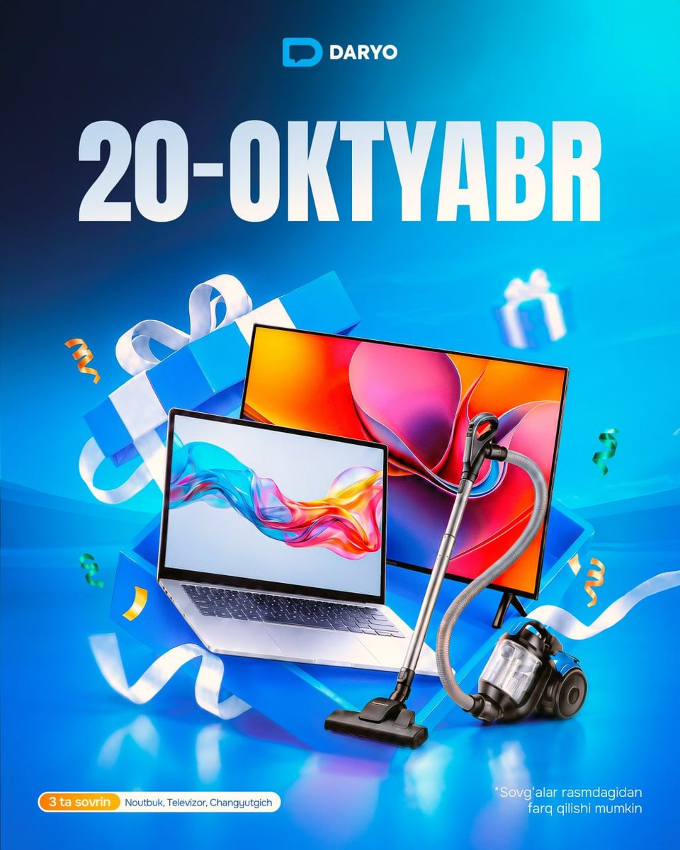 Daryo konkursi sovg'alari: noutbuk, televizor va changyutgich